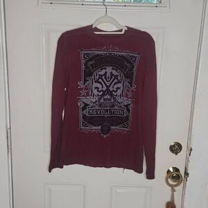 Vintage y2k Helix thermal knit long sleeve burgandy graphic shirt men's size L